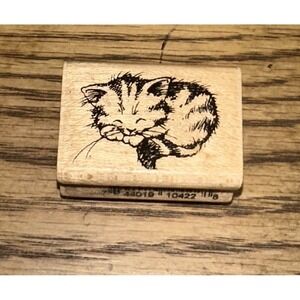 Vintage 1994 Stampendous Wood Mount Rubber Stamp USA Sleeping Kitty Cat J045